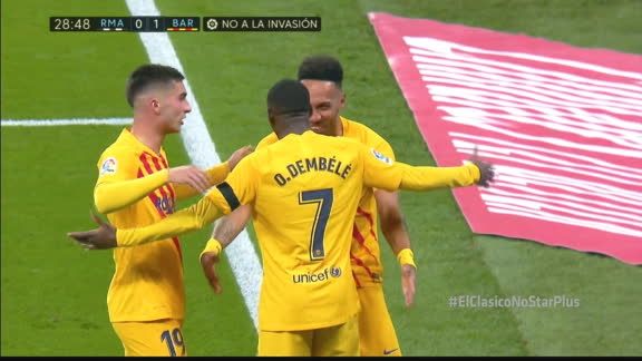 هدف أوباميانغ في مباراة برشلونة وريال مدريد اليوم