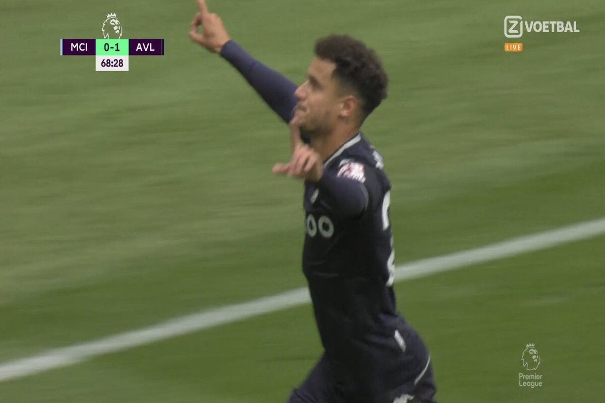 أهداف مباراة مانشستر سيتي وأستون فيلا اليوم .. هدف الفيلا فيليب كوتينيو